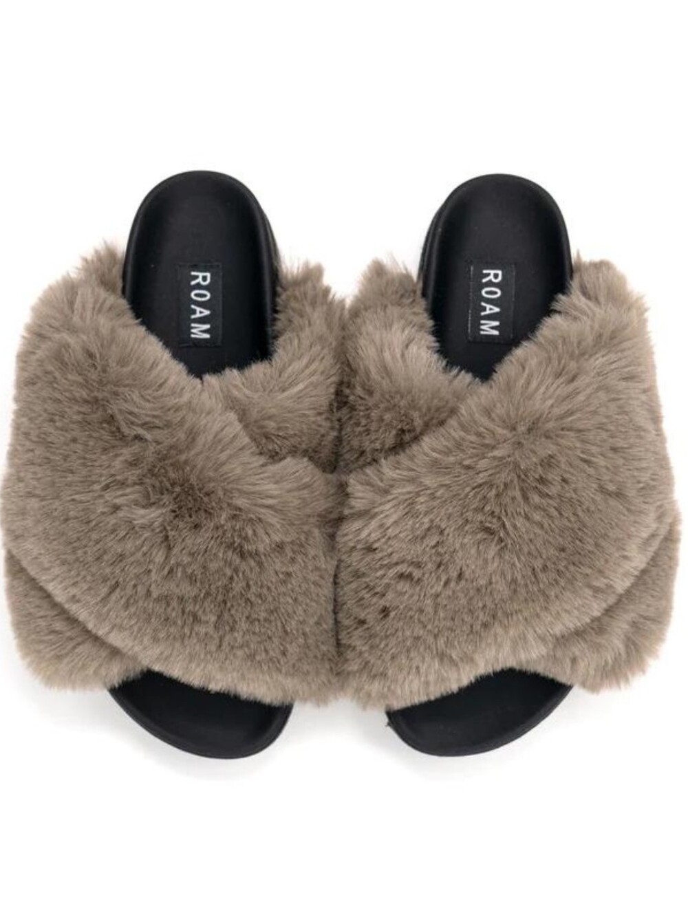 Roam Cloud Slippers Khaki Faux Fur Size 40 Gray